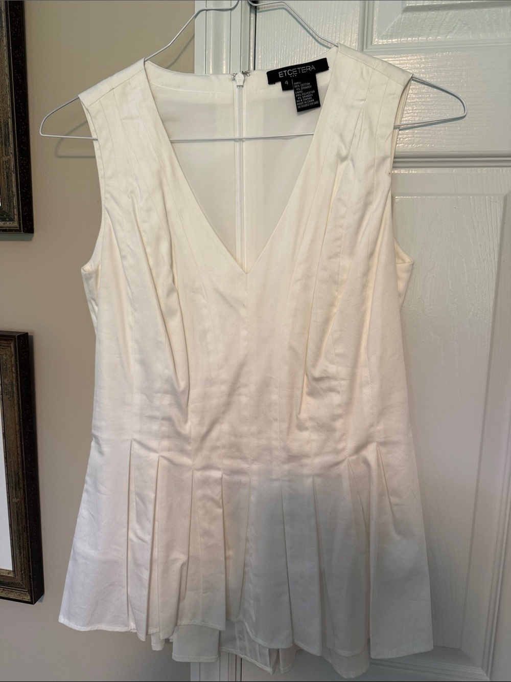 Etcetera Ivory V-Neck Pleated Sleeveless Dress